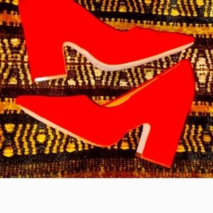 Red Block Heel Pumps